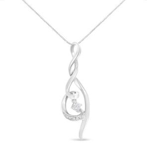 Espira 10kt White Gold 1/10 cttw Diamond Swirl Pendant Necklace (I-J, I1-I2)