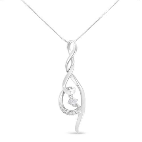 Espira 10kt White Gold 1/10 cttw Diamond Swirl Pendant Necklace (I-J, I1-I2)