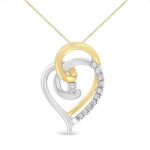 10kt Yellow and White Gold Diamond Accent Open Double Heart Spiral Curl 18" Pendant Necklace (J-K Color, I2-I3 Clarity)