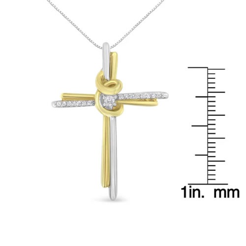 Espira 10kt Two-Tone Yellow & White Gold Diamond-Accented Cross Pendant 18" Necklace (J-K Color, I2-I3 Clarity) $668 - Image 2