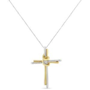Espira 10kt Two-Tone Yellow & White Gold Diamond-Accented Cross Pendant 18" Necklace (J-K Color, I2-I3 Clarity) $668