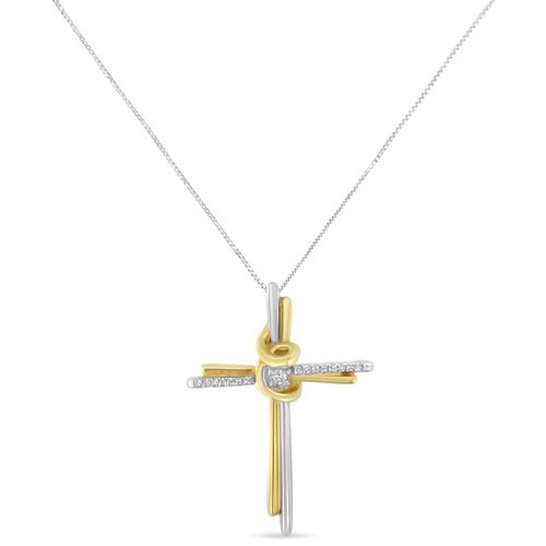 Espira 10kt Two-Tone Yellow & White Gold Diamond-Accented Cross Pendant 18" Necklace (J-K Color, I2-I3 Clarity) $668