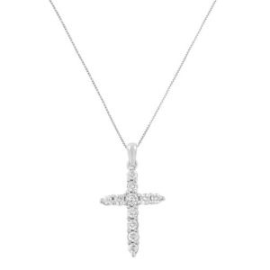 10kt White Gold 1/4 cttw Diamond Cross Pendant Necklace (I-J, I2-I3)