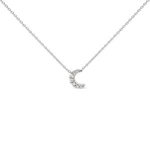 10kt White Gold Diamond Accented Crescent Moon Shaped 18" Inch Pendant Necklace (H-I Color, I1-I2 Clarity)