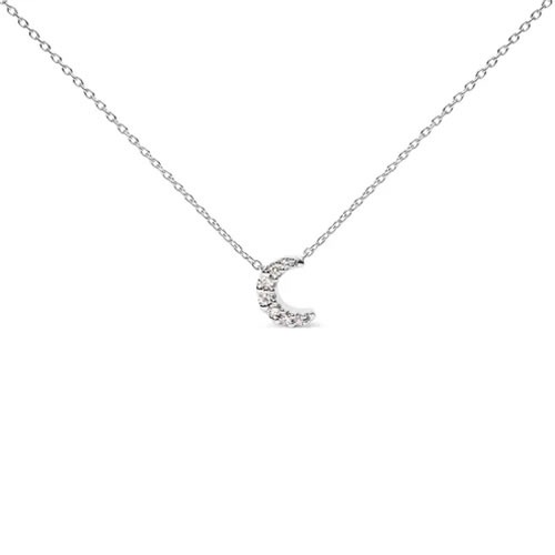 10kt White Gold Diamond Accented Crescent Moon Shaped 18" Inch Pendant Necklace (H-I Color, I1-I2 Clarity)