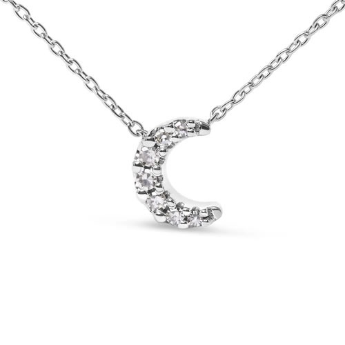 10kt White Gold Diamond Accented Crescent Moon Shaped 18" Inch Pendant Necklace (H-I Color, I1-I2 Clarity) - Image 2