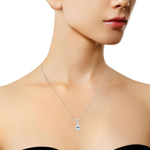 10kt White Gold Diamond Oval Pendant Necklace - IGI Certified (1/5 cttw, H-I Color, I1) - Image 2