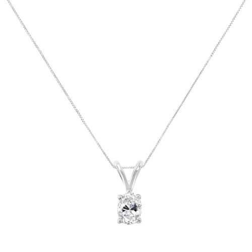 10kt White Gold Diamond Oval Pendant Necklace - IGI Certified (1/5 cttw, H-I Color, I1)