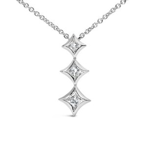 10kt Gold 1/5 Cttw Princess Cut, 3 Stone Diamond Drop Pendant, 18" Necklace (H-I Color, SI2-I1 Clarity)