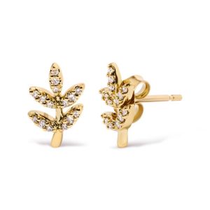 10kt Yellow Gold 1/10cttw Diamond Accented Leaf and Branch Stud Earrings (H-I Color, I1-I2 Clarity)