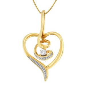10kt Yellow Gold Diamond Accented Heart Swirl Necklace