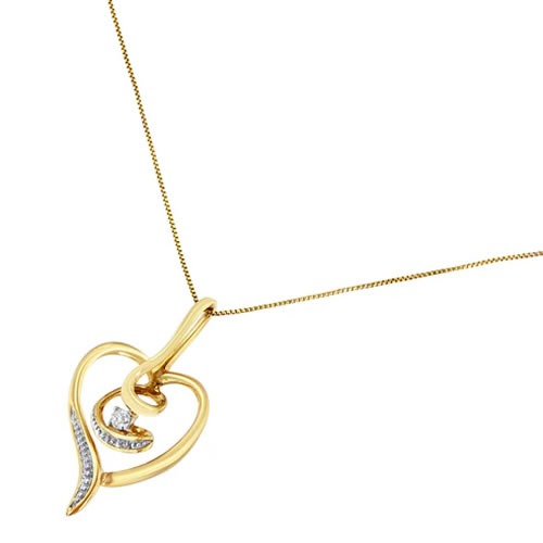 10kt Yellow Gold Diamond Accented Heart Swirl Necklace - Image 3