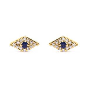 10kt Yellow Gold Blue Sapphire & Diamond Accent Evil Eye Stud Earrings (H-I Color, I1-I2 Clarity)