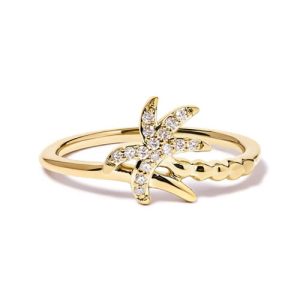 10kt Yellow Gold 1/10 Cttw Diamond Palm Tree Statement Ring (H-I Color, I1-I2 Clarity)