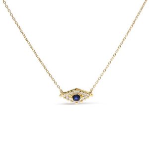 10kt Yellow Gold, Blue Sapphire & Diamond Accented Evil Eye Pendant on an 18" Necklace (H-I Color, I1-I2 Clarity)
