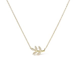 10kt Yellow Gold 1/10 Cttw Diamond Leaf and Branch 18" Pendant Necklace (H-I Color, I1-I2 Clarity)