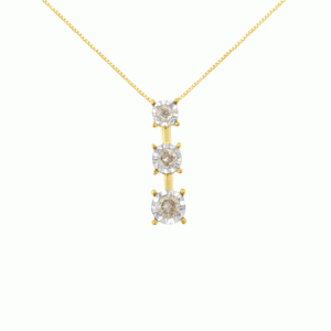 10kt Yellow Gold 0.235cttw Miracle-Set Graduating 3 Stone Drop, Brilliant Round Diamond 18" Pendant Necklace (J-K Color, I1-I2 Clarity)