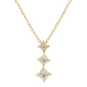 10kt Gold 1/5 Cttw Princess Cut, 3 Stone Diamond Drop Pendant, 18" Necklace (H-I Color, SI2-I1 Clarity)