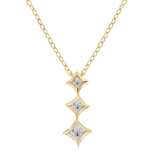 10kt Gold 1/5 Cttw Princess Cut, 3 Stone Diamond Drop Pendant, 18" Necklace (H-I Color, SI2-I1 Clarity)
