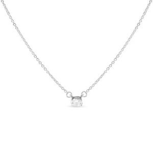 14kt White Gold 1/4 Cttw Lab Grown Oval Solitaire Diamond East West 18" Pendant Necklace (G-H Color, VS2-SI1 Clarity)