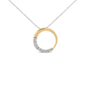 14kt Yellow Gold 1/4 Cttw Round-Cut Graduating Diamond Open Circle Hoop Pendant on an 18" Necklace (J-K Color, I1-I2 Clarity)