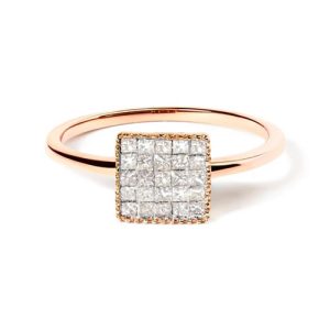 10kt Rose Gold & Diamond Square Ring
