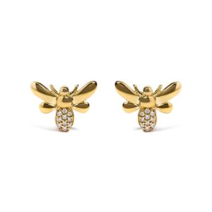 10kt Yellow Gold Diamond Accented Bumble Bee Stud Earring (H-I Color, I1-I2 Clarity)