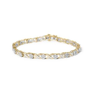 10kt Yellow Gold 1.00 Cttw Round Cut Diamond Cross Link 7" Bracelet (I-J Color, I2-I3 Clarity)
