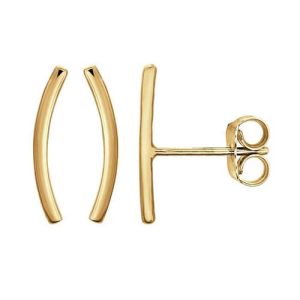 These 14kt yellow gold post earrings feature a slightly arched design that has a post attached at the center, the earrings may be oriented to curve inward, outward, or in any direction the wearer desires. Dimensions: 14.3 x 1.3mm. Includes ear nuts