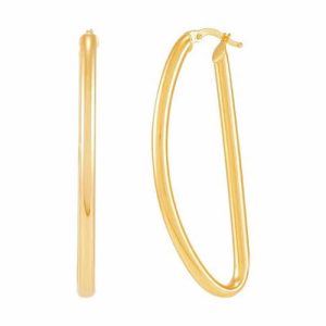 14KT Yellow Gold D-Shaped Tube Hoop Earrings