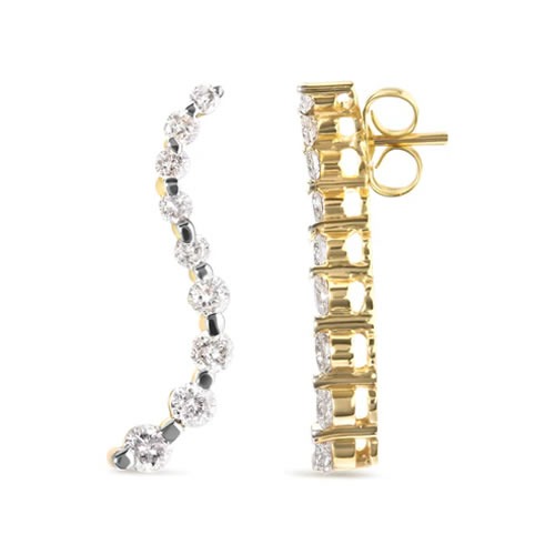 14kt Yellow Gold 1.00 Cttw Graduated, Round-Cut Diamond Journey Stud Earrings (I-J Color, I2-I3 Clarity) - Image 3