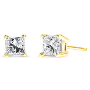 14kt Yellow Gold Princess Cut Diamond Square Stud Earrings