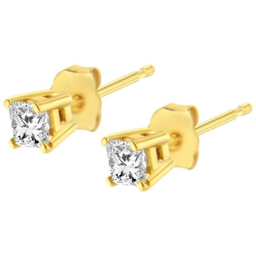 4kt Yellow Gold 1/5 Cttw Princess-Cut Diamond Petite Classic Square Stud Earrings (I-J Color, I3 Clarity) - Image 2
